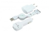 Комплект з/у VERTEX SLKIT1000RC3IN1W, USB, 30-pin (Apple)/microUSB/miniUSB, 1000мА, белый